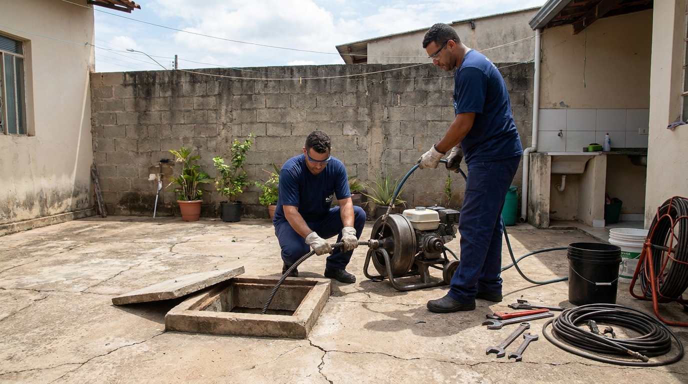 Desentupimento de esgoto residencial em Taubaté‑SP