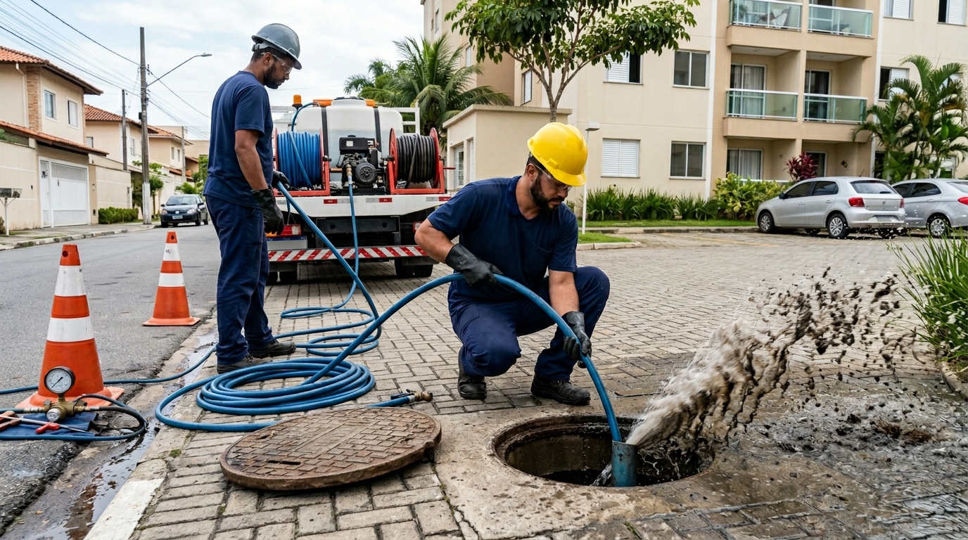 Equipe de hidrojateamento em Macaé‑RJ