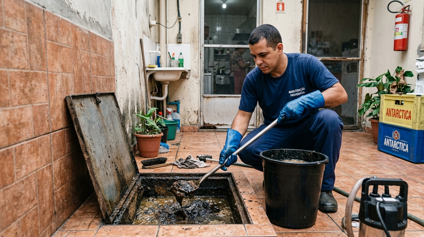 Equipe de limpeza de caixa de gordura em Barueri‑SP