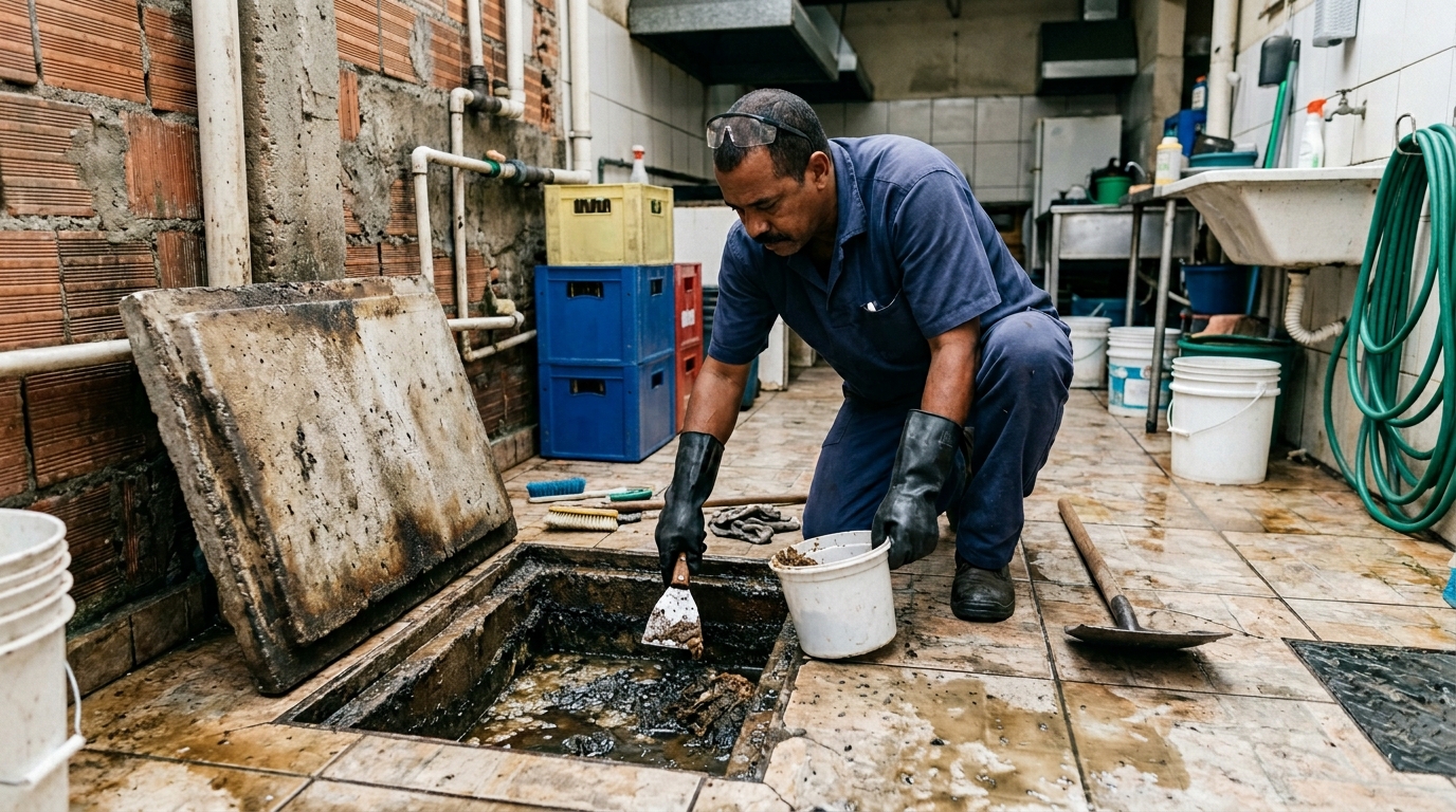 Limpeza de caixa de gordura residencial em Barueri‑SP